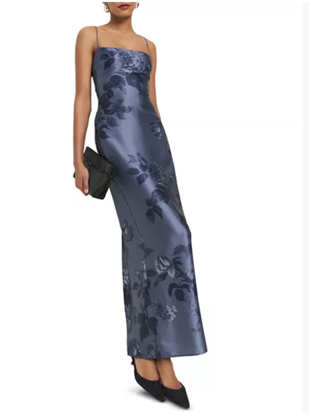 Reformation Blue Floral Satin Slip Gown